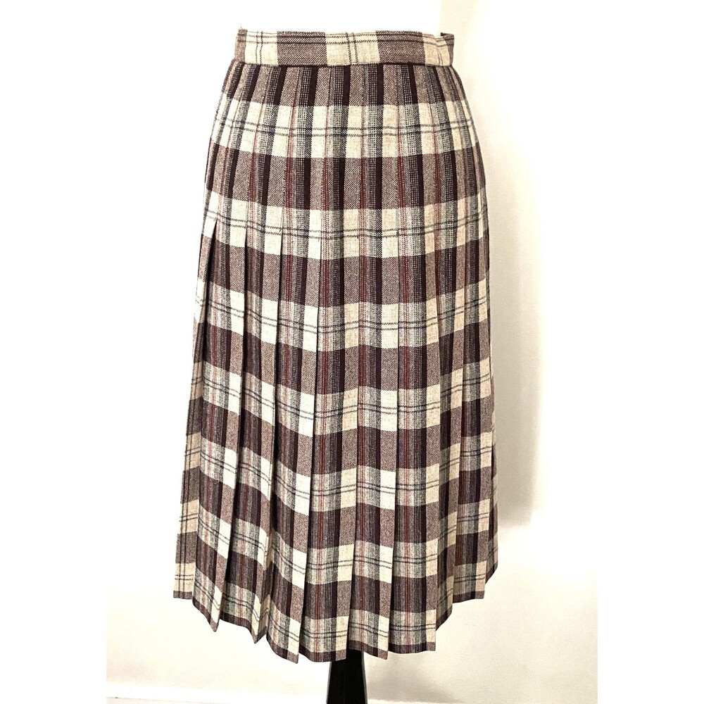 Vintage Panther Wool Plaid Pleated Midi Skirt High Waist Clueless Preppy Sz 9/10